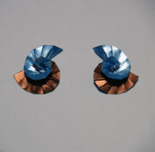 Earrings Spiral copper and blue